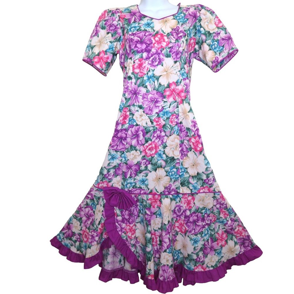Vintage Royal Creations Fitted Midi Dress S Purple Floral Hawaiian MuuMuu Hawaii
